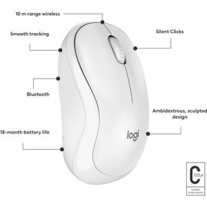 Logitech M240 Silent Bluetooth Wireless Mouse - Silent Touch, Off White
