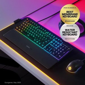 SteelSeries Apex 3 Water Resistant RGB Gaming Keyboard - 64795 - Whisper Quiet Gaming Switch - English US